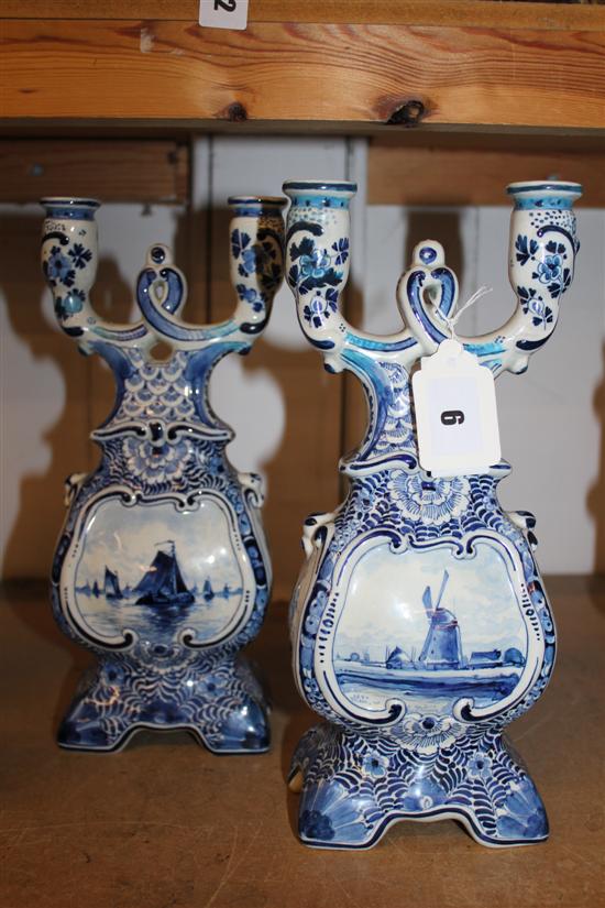 Pair Delft candelabra